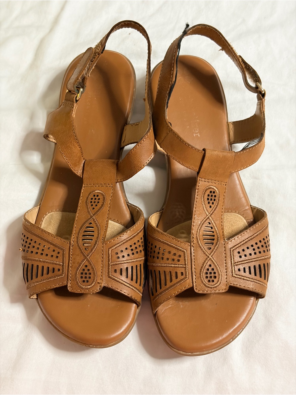 Naturalizer Tan Leather Perforated Slingback Sandals